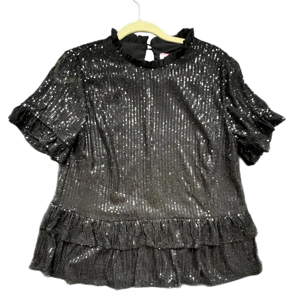NEW Andree by Unit Brand Ruffled Sequins Blouse -‎ L